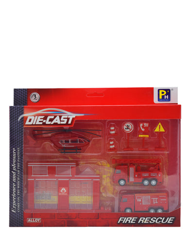 Fire Rescue Set Die Cast 9pc - Red